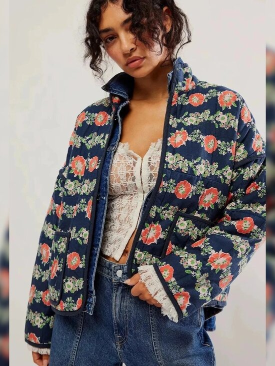 Free People Jackets & Blazers - Free People Chloe Jacket L 10 Women Casual Floral Winter Quilted Coat NEW 45744